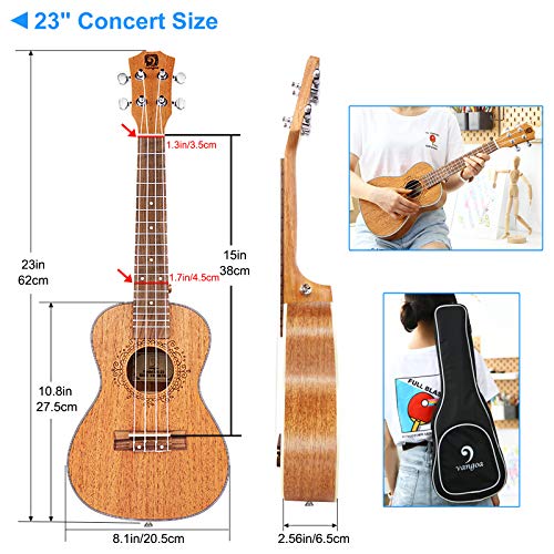 Vangoa Konzert Ukulele 23 Zoll Mahagoni Ukulelen Professional Hawaii Akustische Ukulele mit Anfänger Kits