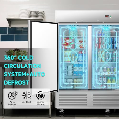 Image of 81 inch W Commercial Upright Freezer with Three-Door: 72 Cubic Feet Storage, Adjustable Shelving, Automatic Defrosting, Precision Digital Thermostat, LED Lights, Safety Locks