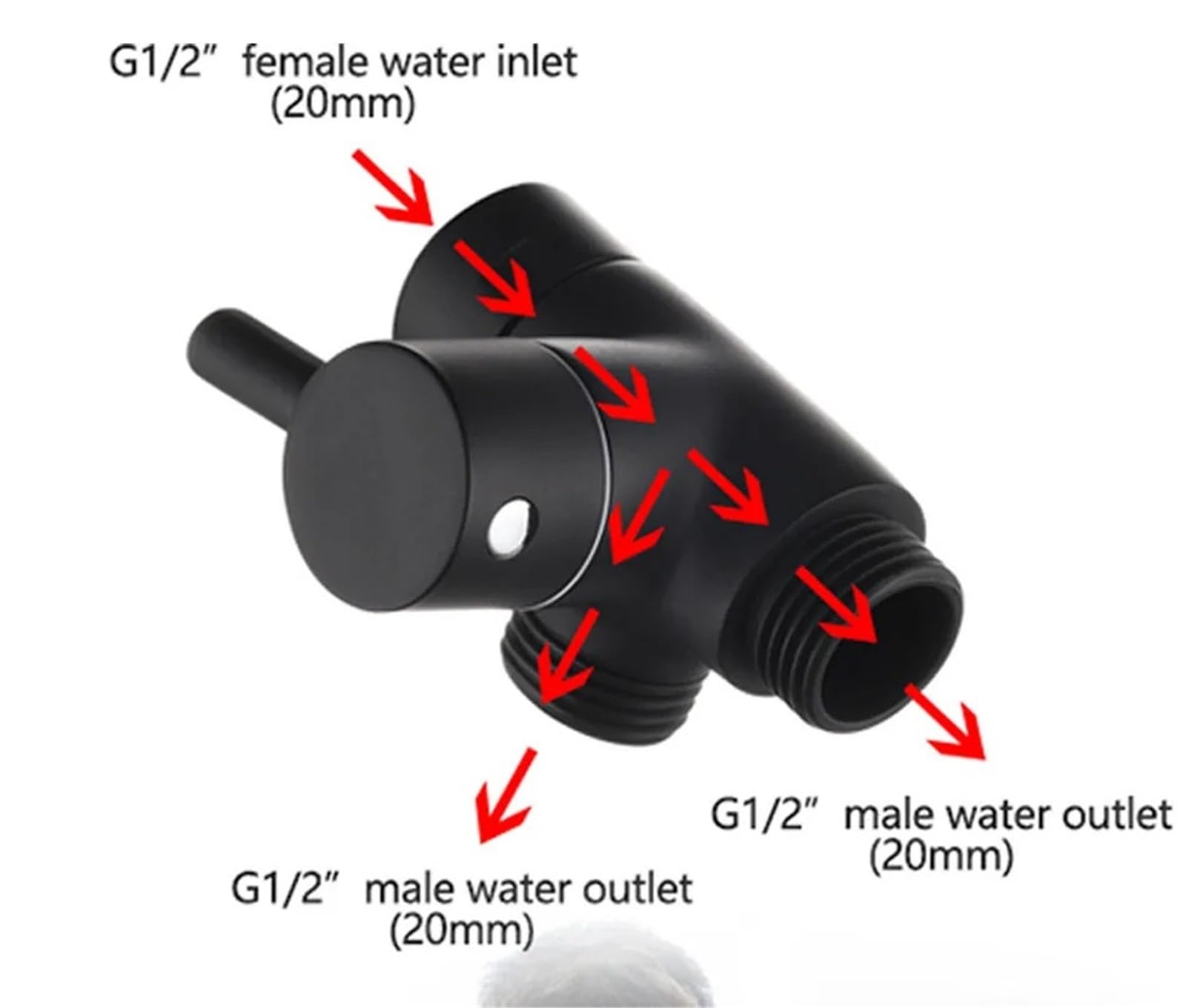 Válvula de ángulo de grifo de latón de 3 vías, válvula desviadora de ducha G1/2 ''para cabezal de ducha de mano y cabezal de ducha fijo Para Cocina, BañO(Black)