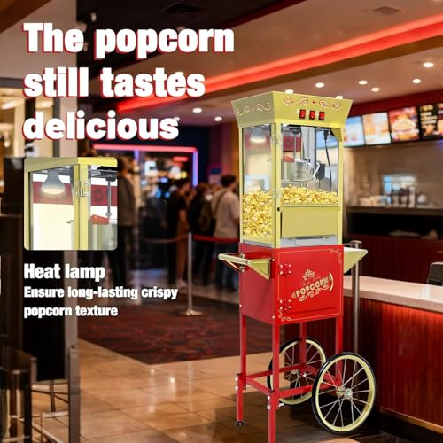 Image of 12 oz Popcorn Machine Cart - Commercial Vintage Popcorn Maker with Storage Stand, Stainless Steel Kettle & Tempered Glass, Ideal for Home Theater, Party Concessions and Carnival Events (Red)