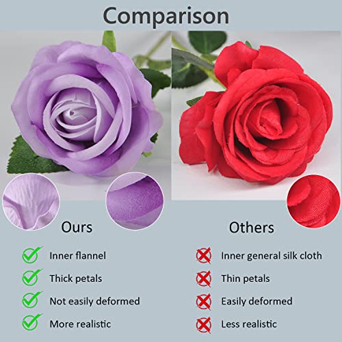Huspox Fake Roses Artificial Flowers with Long Stem for Decoration Bouquet Wedding Floral Arrangement 10pcs (Light Purple) - Image 3