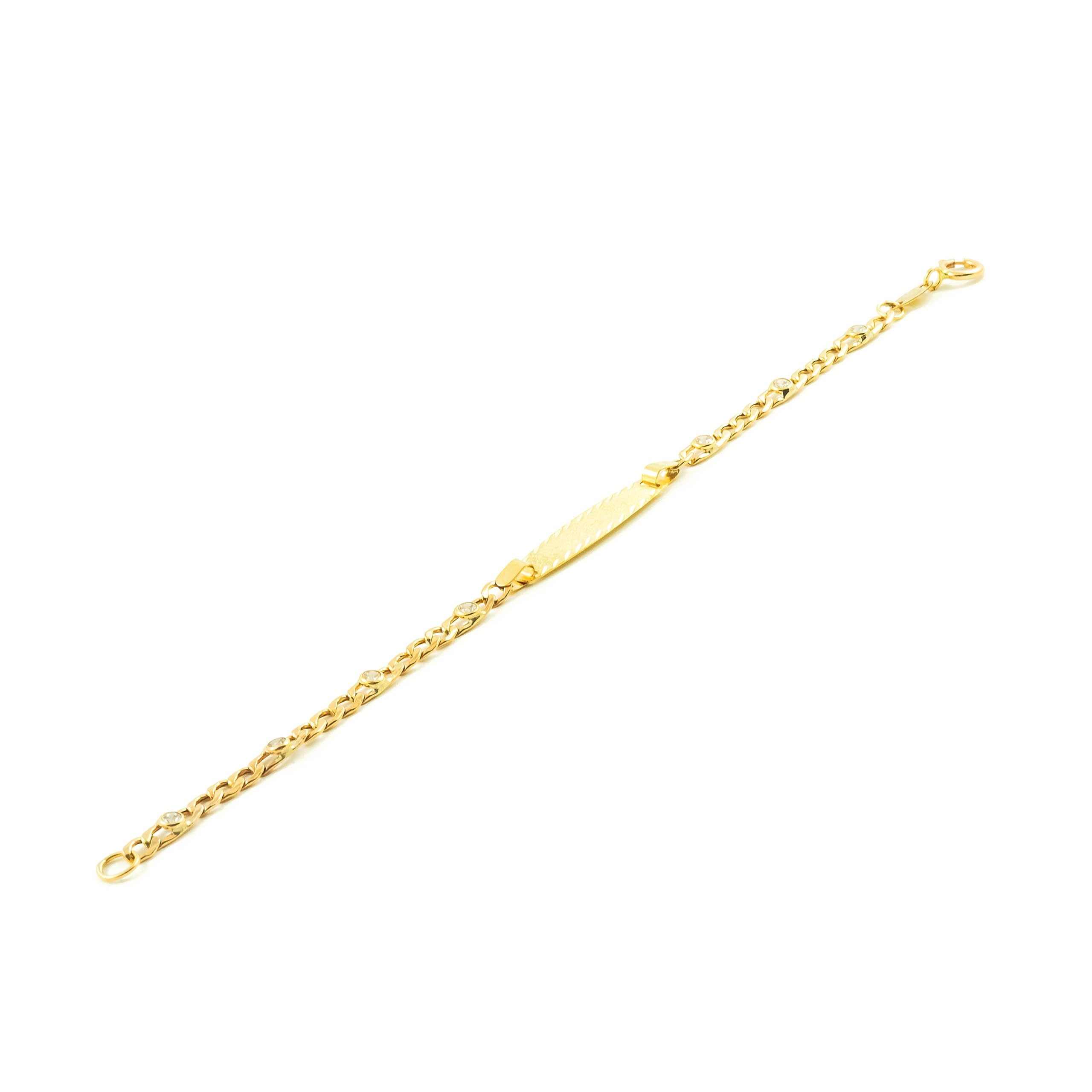Monde Petit Esclava Bebe Oro Amarillo 3x1 eslabón Plano con circonitas 9 Kilates (9K) - Estuche Regalo - Certificado de Garantía