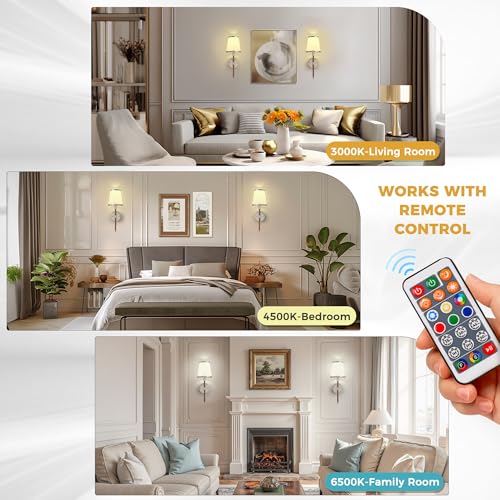 Image of DORESshop Battery Operated Wall Sconce Set of 2, Wireless Wall Light Easy to Install, 7 Color Rechargeable Wall Sconces, Sconce Wall Decor Set of 2 for Bedroom, Living Room, Chrome and Leather, 18.7in