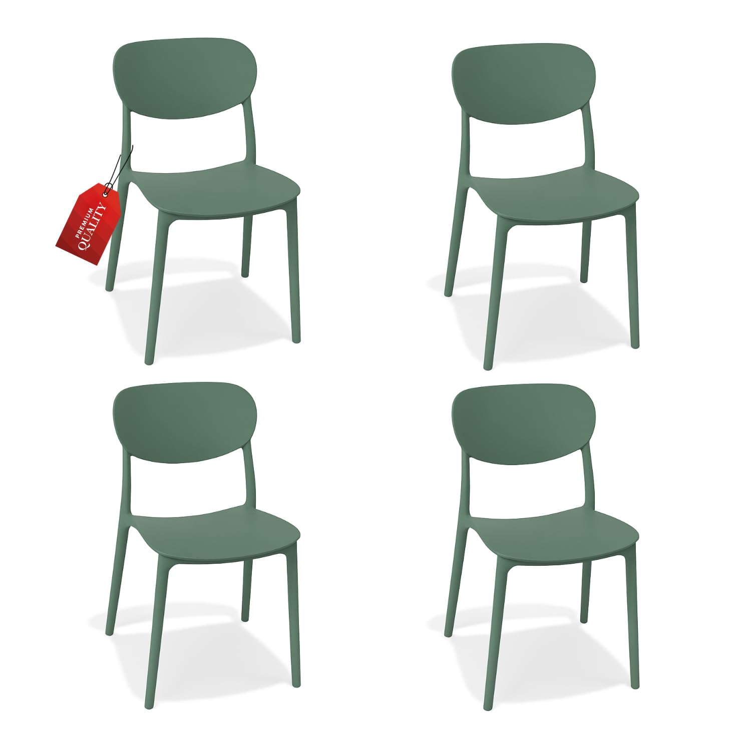 Sedia Verde Oliva Polipropilene Set da 4 Impilabili Design Ergonomico Minimalista Dimensioni 79 x 54,5 x 46 cm Interno Esterno Casa Ufficio Bar Ristorante