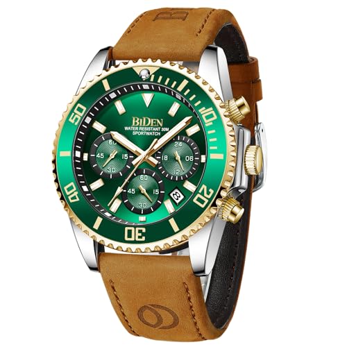 HANPOSH Orologio Uomo Orologi Militari Da Uomo Orologi Da (Marrone Argento Oro Verde)
