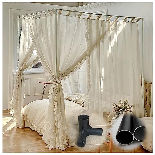 Genérico Elegante Dosel de Cama con Cortina, Marco de Cama con Dosel de 4 Esquinas, Postes con Cortinas, mosquitero, Marco de Cama, Soportes para Cortinas, aleación de Aluminio, Negro, tamaño King