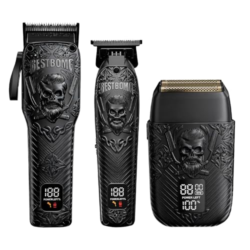 Image of BESTBOMG Professional Cordless Mens Hair Clippers & Beard Trimmer and Electric Shavers Kits & Sets,Metal Hair Clippers Cutting Grooming Kit with Long Battery Life for Family Barber Use (Black)