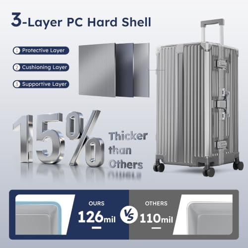 Image of ALPHA CAMP Trunk Luggage 28 Inch with Aluminum Frame Zipperless Suitcase | Large Checked Thickened 3-Layer PC Hardside Luggage with TSA Lock,Charging Port,Cup Holder and Spinner Wheels for Travel