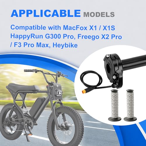 Image of Ebike Full Twist Throttle for Macfox, 3 Pin Surron Style Throttle Grip Kit 12V-72V Compatible with HappyRun Freego Heybike Electric Dirt Bike