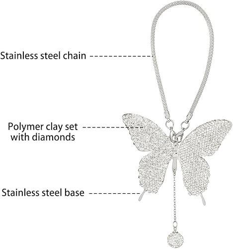 Vista 3 de MiOYOOW Adorno colgante de mariposa para automóvil, accesorio de espejo retrovisor con diamantes de imitación, ajuste universal, adorno colgante