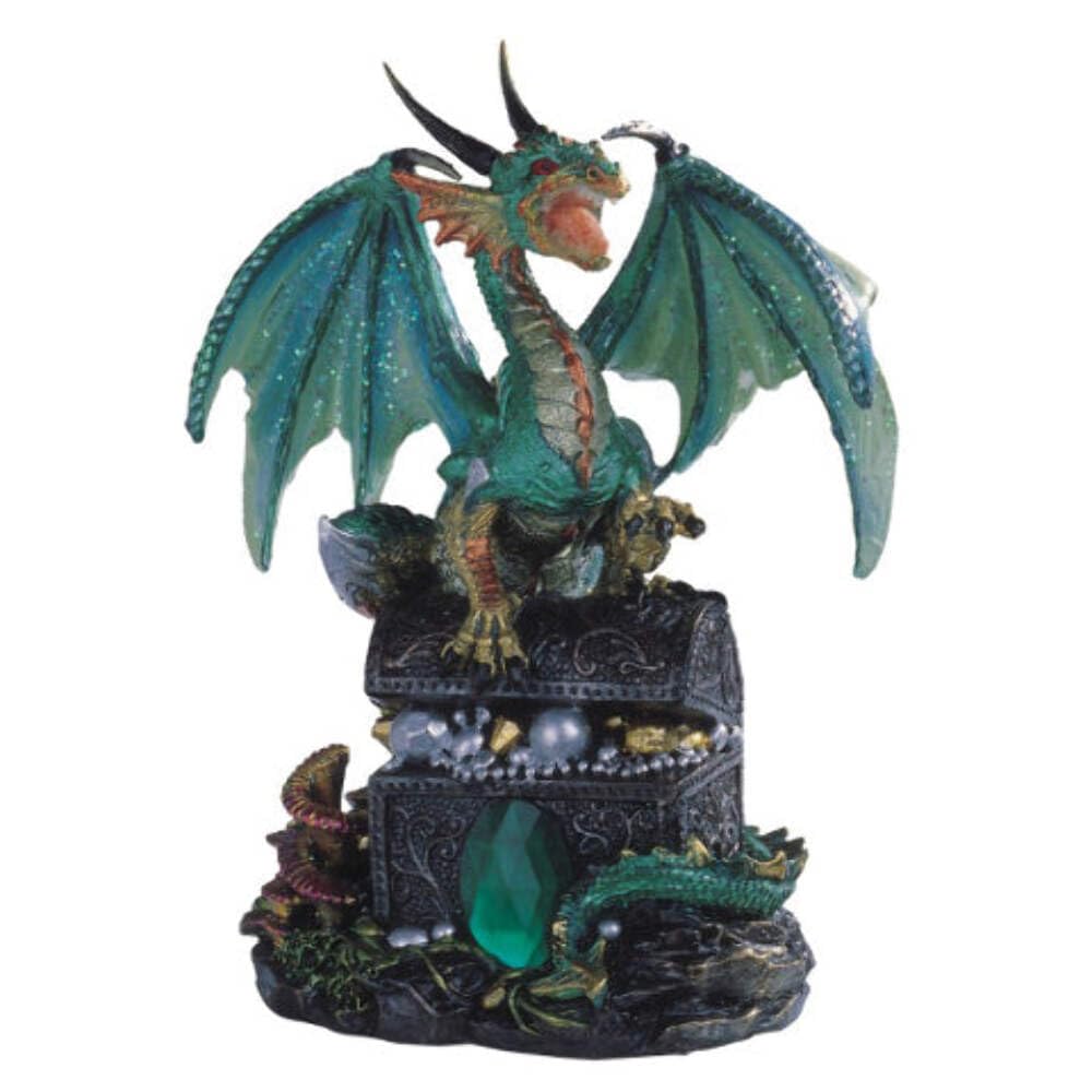StealStreet Ss-G-71353 Dragon Standing On Treasure Chest Collectible Figurine Statue, Green