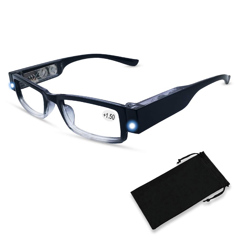 Reading Glasses with Light Magnifying Glasses with Light Led Magnifier Eyeglasses Nighttime Reader Frame Eyewear+1.5