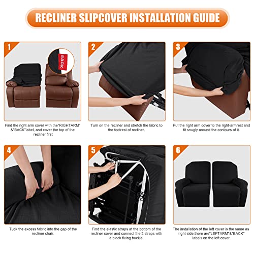 Image of VANSOFY Recliner Cover, 2-Pieces Stretch Reclining Couch Cover with Pockets Loveseat Sofa Slipcovers Soft Washable Furniture Protector for Dogs Cats(Black)