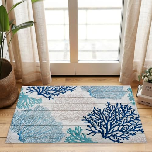 LUVADIAN Blue Beach Door Mat - Beach Coastal Outdoor Welcome Mat, Nautical Door Mat, Beach House Decor, Coastal Ocean Bathroom Decor, Coastal Outdoor Decor, Semi-Sheepskin Material,16x28 Inch - Image 2