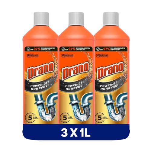 Drano (Mr Muscle) Extra Strong Power Gel sredstvo za čišćenje odvoda bez cijevi, sredstvo za čišćenje cijevi, za kuhinju i kupaonicu, uklanja začepljenja, pakiranje od 3 (3 x 1000 ml)