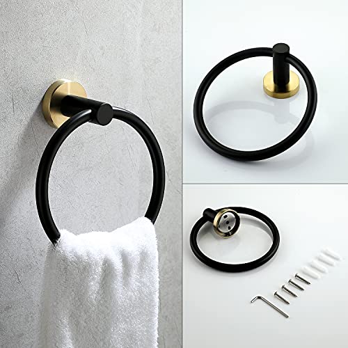 Ntipox 4 Piece Stainless Steel Matte Black and Brushed Gold Bathroom Hardware Set Include Hand Towel Ring Holder - Image 4