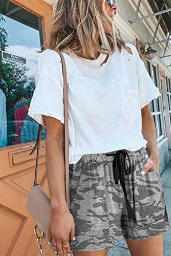 Image of KISSMODA Womens Summer Shorts Leopard /Camo /Solid /Floral Print Elastic Waist Pocketed Casual Pants