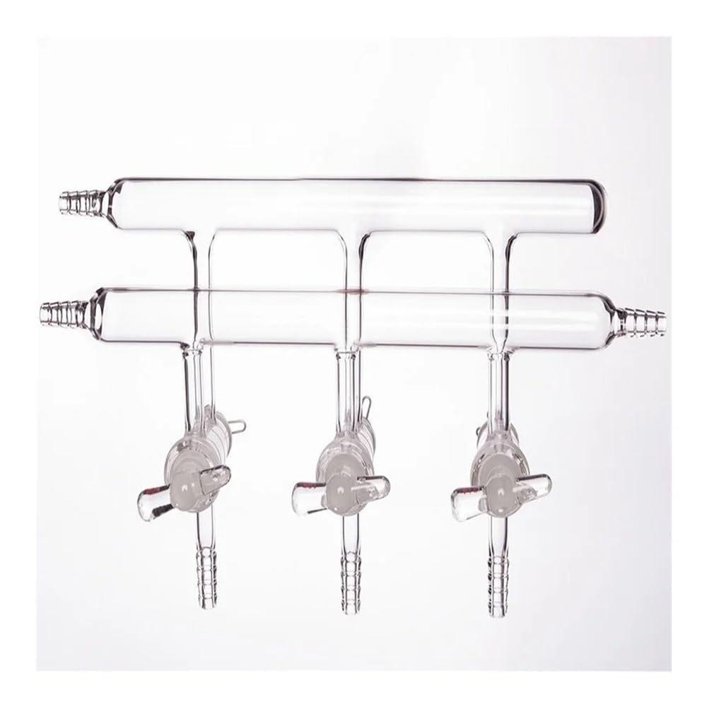 Vakuum-Gasverteiler mit doppelreihigen Rohren, massivem Stopfen, Verteilerstück, Hochvakuum-Absperrhähnen aus massivem Glas(M260004)