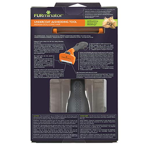 Furminator deShedding-Tool Hund Größe M Langhaar - Hundebürste für mittelgroße Hunde zur Entfernung der Unterwolle & Striegel für Hunde und Katzen - Fellpflege Bürste massiert sanft die Haut, Grau