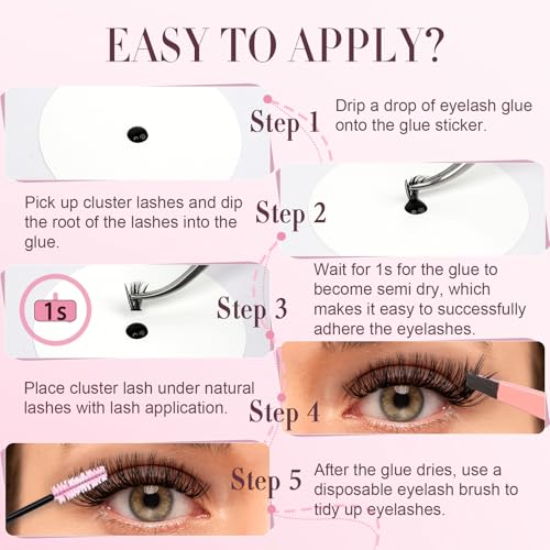 Sensitive Open Eyes Lash Cluster Glue 3s Strong Hold Long Lasting for 2 Weeks, Waterproof Eyelash Adhesive for Sensitive Eyes & DIY Individual & Clusters & Semi-Permanent Lash Extensions (5ml Black)