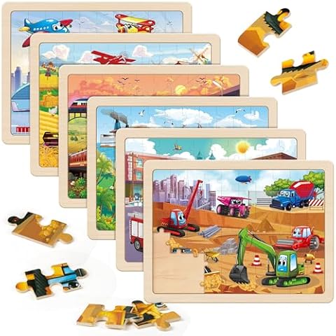 SYNARRY Wooden Vehicle Puzzles for Kids Cover