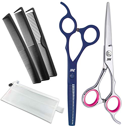 JW Professional Hair Cutting Scissors & Thinning Shear Set with Carbon Comb Set