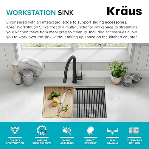 KRAUS Kore 27-Inch Undermount Workstation 16 Gauge Single Bowl Stainless Steel Kitchen Sink with Accessories, KWU110-27 by Kraus - Image 3