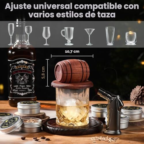 Miniatura 6 de Kit De Ahumador De Whisky Con Antorcha, 6 Sabores, Chips De Madera, 2 Vasos, 2 Moldes De Bolas De Hielo, Kit De Infusor De Cóctel Para Ahumar, Kit De Ahumador De Bebidas Antiguas, Regalos De