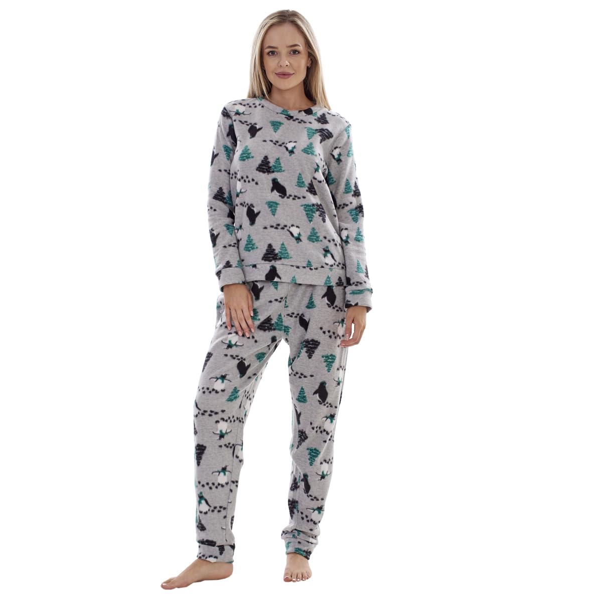 ChicWhisper Ladies Fleece Pyjamas Printed Winter Warm PJ'S Nightwear