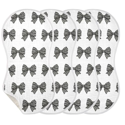 Muslin Burp Cloth for Baby 2PCS Buffalo Plaid Bows Black White Super Absorbent Burping Cloths, Bibs for Newborn Boys Girls3