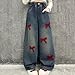 Kids Bow Embroidered Wide Leg Jeans Casual Stretchy Streetwear Elastic Waist Denim Pants for 5-15 Years with Pockets