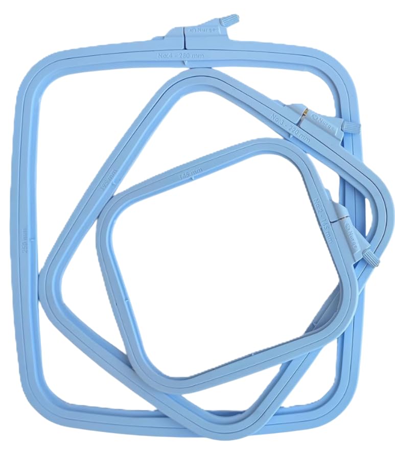 Nurge Square Embroidery Hoop - Plastic Cross Stitch Frame for Needlepoint &amp; Embroidery - Adjustable Craft Hoop - Blue - Set of 3