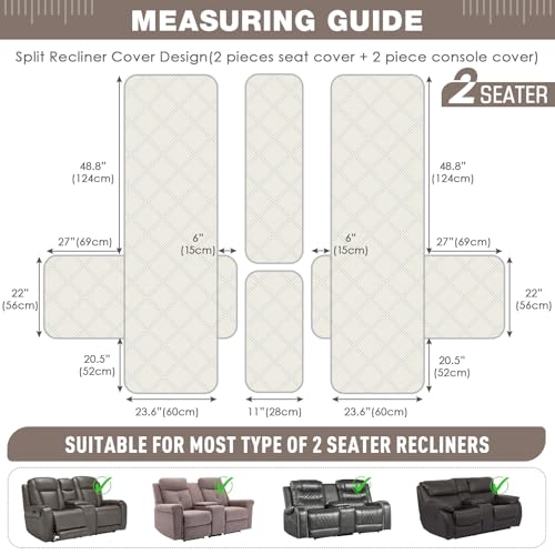 Image of TAOCOCO Loveseat Recliner Cover with Center Console, 100% Waterproof Pet Covers for Dual Recliner with Straps Design, Split Reclining Loveseat Cover Furniture Pet&Kid Protector (2 Seater, Light Brown)