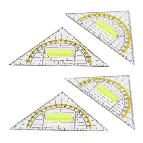Escuadra con mango, 4 unidades de transportador de ángulos, 15,7 cm, plástico transparente, flexible, para dibujar círculos, adecuado para estudiantes, oficina, diseñador, pintura