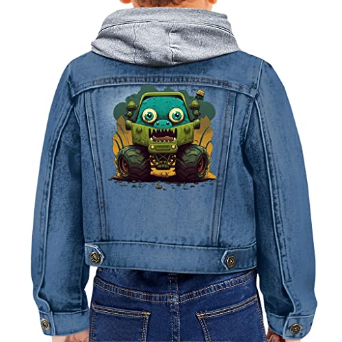 Truck Toddler Hooded Denim Jacket - Cartoon Jean Jacket - Graphic Denim Jacket for Kids