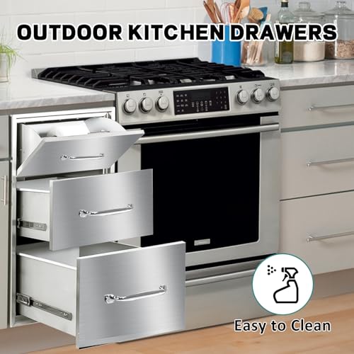 Image of Outdoor Kitchen Drawers with Paper Towel Holder 17 inch W x 30 inchH x 20 inchD Stainless Steel Paper Towel Drawer Flush Mount Access Drawers for Outdoor Kitchen Island, Patio Grill Station