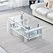 Living Room Rectangle Coffee Table, Tea Table Suitable for Waiting Room, Modern Side Coffee Table with Wooden Leg, Glass Tabletop with Lower Shelf, Marble