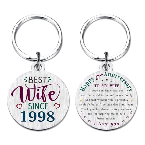 TANWIH 27th Anniversary Keychain Gifts for Wife - Best Wife Since 1998-27 Year Wedding Anniversary Keychain Gifts for Women Her