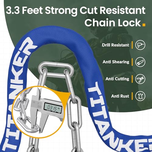 Image of Titanker Bike Chain Lock with Keys, 3.3 Feet Security Heavy Duty Anti-Theft Bicycle Chain Locks for Bike, Motorcycle, Bicycle, Door, Gate, Fence, Grill (6mm, 8mm, 10mm Thick Chain)