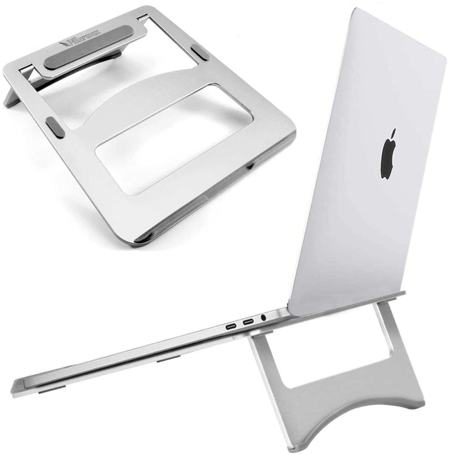 Pillarmax Laptop Stand, Foldable Laptop Holder with Heat-Vent, Ergonomic Portable Aluminum Computer Stand for Desk, Adjustable Laptop Riser (Angular Stand/Silver)
