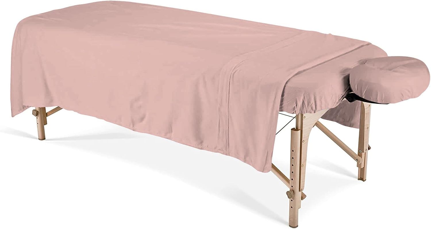 Luxurious 100% Egyptian Cotton, 3-Piece Massage Table Sheet Set - Facial Bed Cover - Includes Flat and Fitted Sheets with Face Cradle Cover - Blush