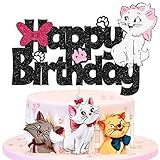 Glitter Cat Birthday Cake Topper for Aristocat Theme Party Cat Decor Kid's Party Supplies