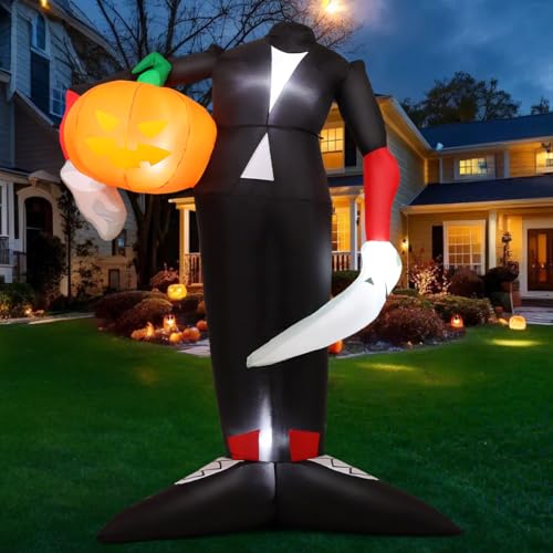 COMIN 6.6 FT Tall Halloween Inflatables Pumpkin Headless Killer Outdoor Decoration Blow Up Holding Pumpkin Inflatable with Built-in LED Lights for Halloween Party Front Door Window Garden Decor