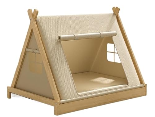 木製ペットハウス、防雨、防錆、通気性メッシュクッション、Tufduzo 工具不要の3分組み立て、小型から大型の犬や猫に適しており、全天候型設計、、一年中使用可能 (ラージ(ベッド + フォーシーズンズマットレス))