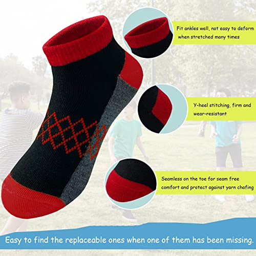 12 Pairs Boy Half Cushioned Low Cut Ankle Athletic Cotton Socks for Little Big Kids Age 3-103