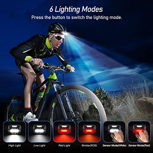 Blukar Led Headlamp Rechargeable, Super Bright Head Lamp Flashlight With Red Warning Lights And 6 Modes, Motion Sensor Control, Ipx5 Waterproof, Lightweight Head Light For Running, Hiking Etc. #TOP1