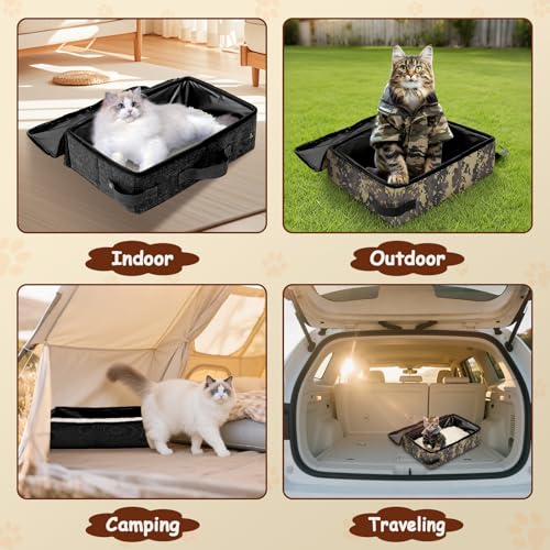 Image of Portable Litter Box for Cats, 16 * 12 * 6 inch Large Size Foldable Travel Litter Box with Lid, Easy to Store and take it Out, Cat Essentials for Long Distance Traveling & Camping - Purple