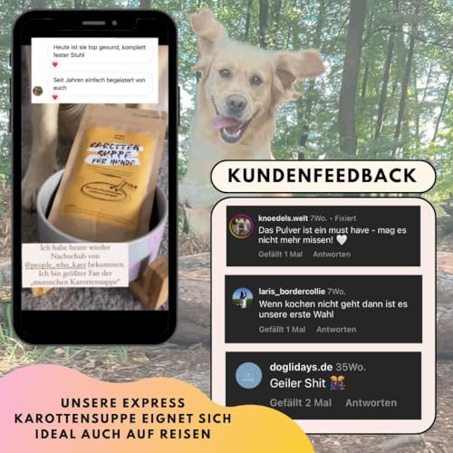 People who Kaer Morosche Karottensuppe 2X 200g, hohe Ergiebigkeit Dank Pulver-Form, Präbiotika Mittel zur Unterstützung bei Durchfall & Magenproblemen, bis zu 5L Moro Suppe, Hund Durchfall