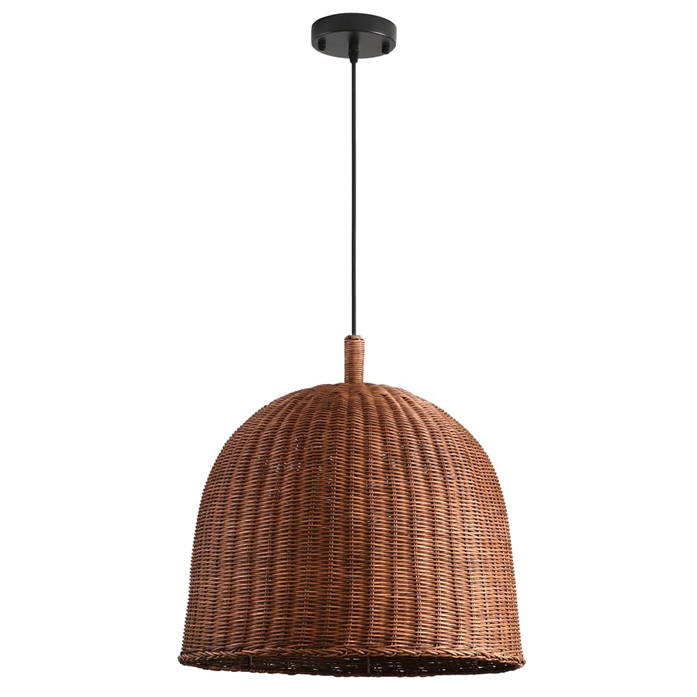 YNAHZAOK Boho Rattan Pendant Light for Kitchen Island Pastoral Rattan Woven Lighting Fixture for Restaurant Hallway Natural Materials Hanging Lamp for Bedroom Living Room Farmhouse Study Pendant Lamp