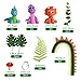 Rainbow Dinosaur Cake Toppers with Eggs Leaves Dinosaur Figurines for Jungle Safari Cake Decoration Birthday Supplies (Clay Dino)